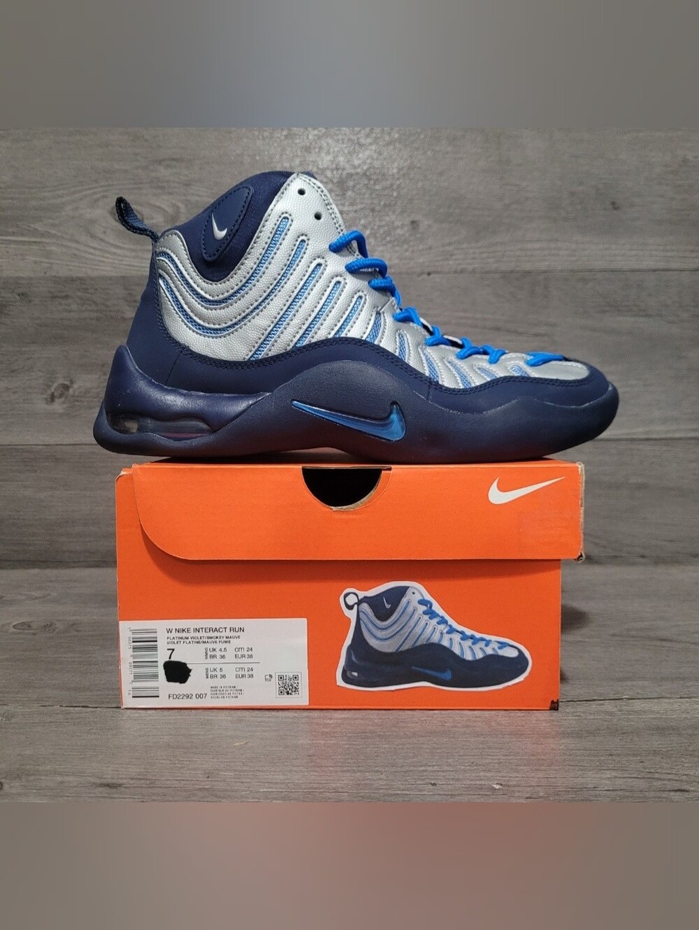 Nike Air Bakin Midnight Navy Blue Silver Mens Size 7 (7y) 2014 (316759-400)